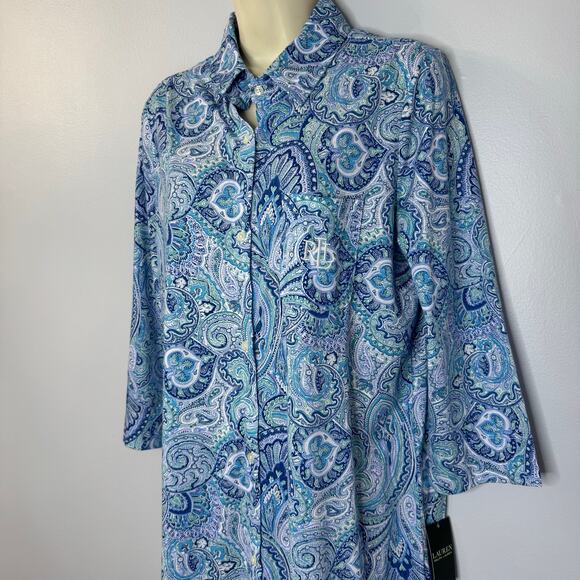 Lauren Ralph Lauren Sleepshirt Womens M Blue Knit Embroidered Button Sleepwear M - Picture 6 of 16